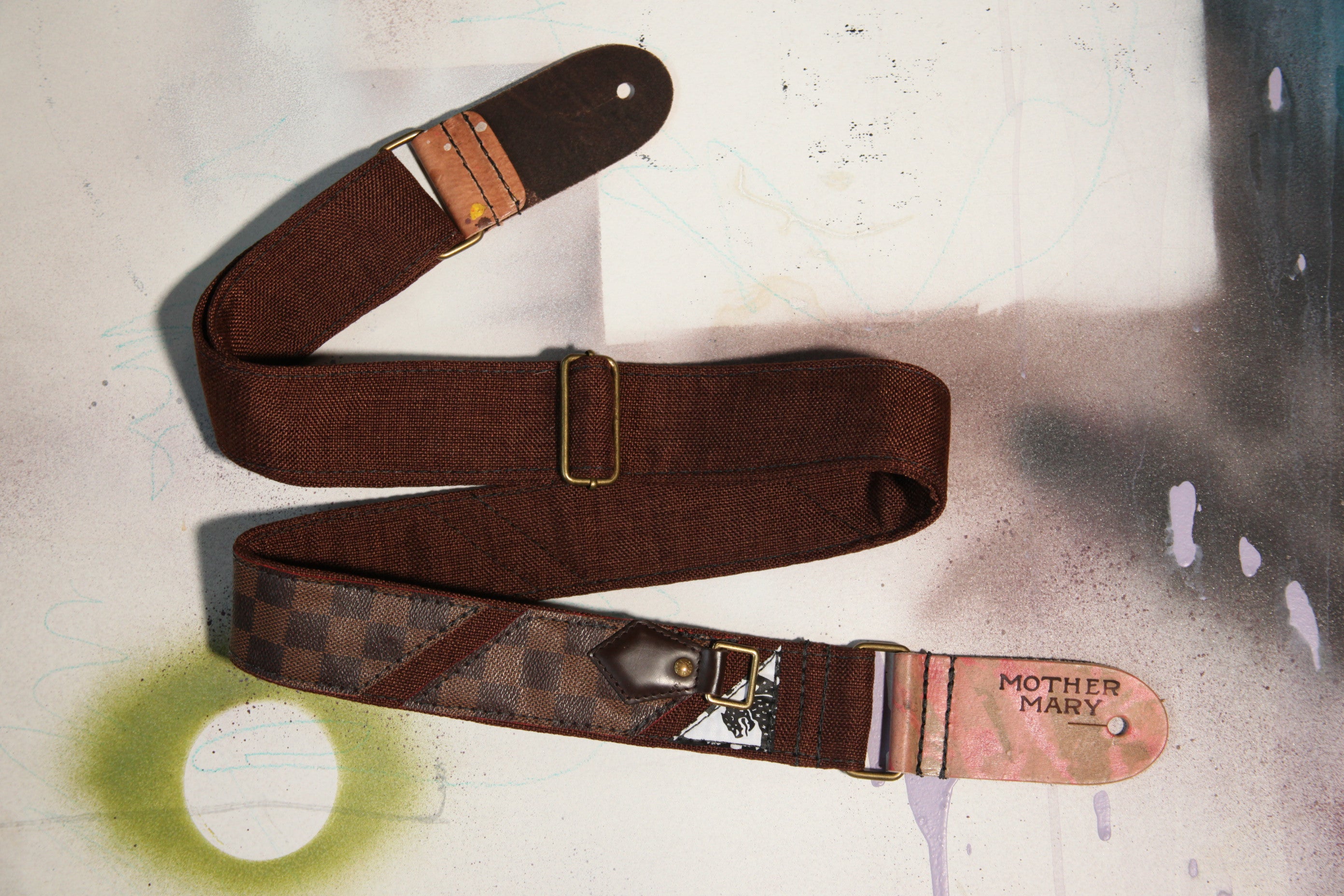 "LV Damier Ebene patch” Guitar Strap