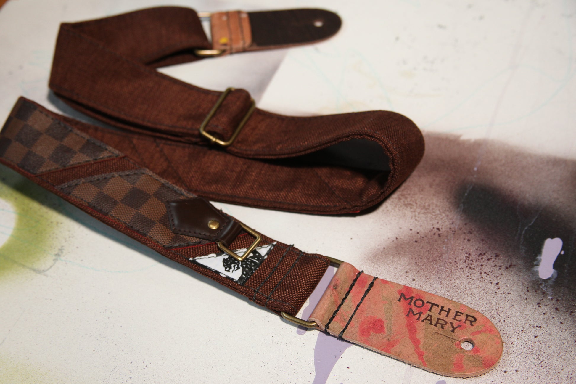 "LV Damier Ebene patch” Guitar Strap