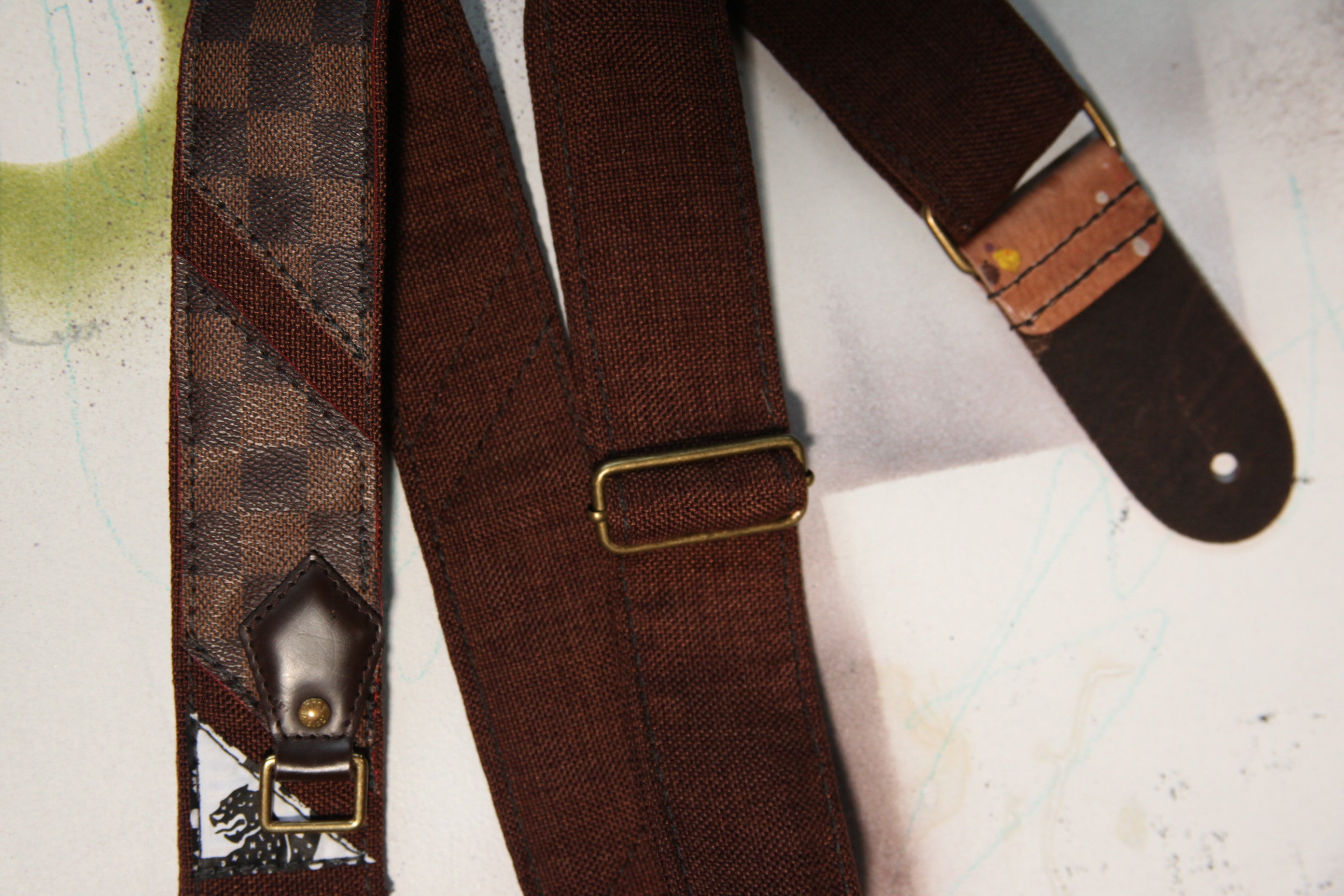 "LV Damier Ebene patch” Guitar Strap