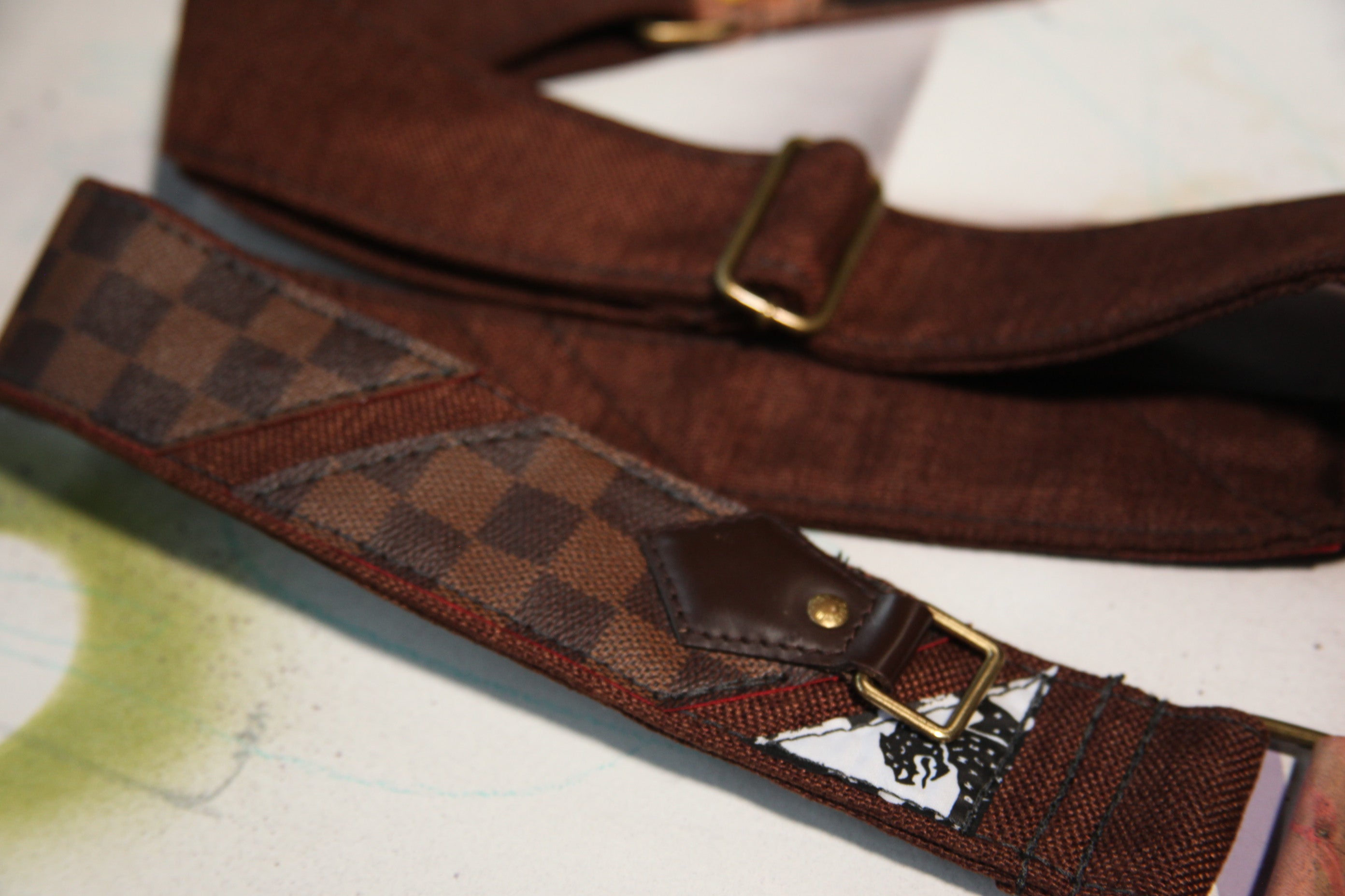 "LV Damier Ebene patch” Guitar Strap