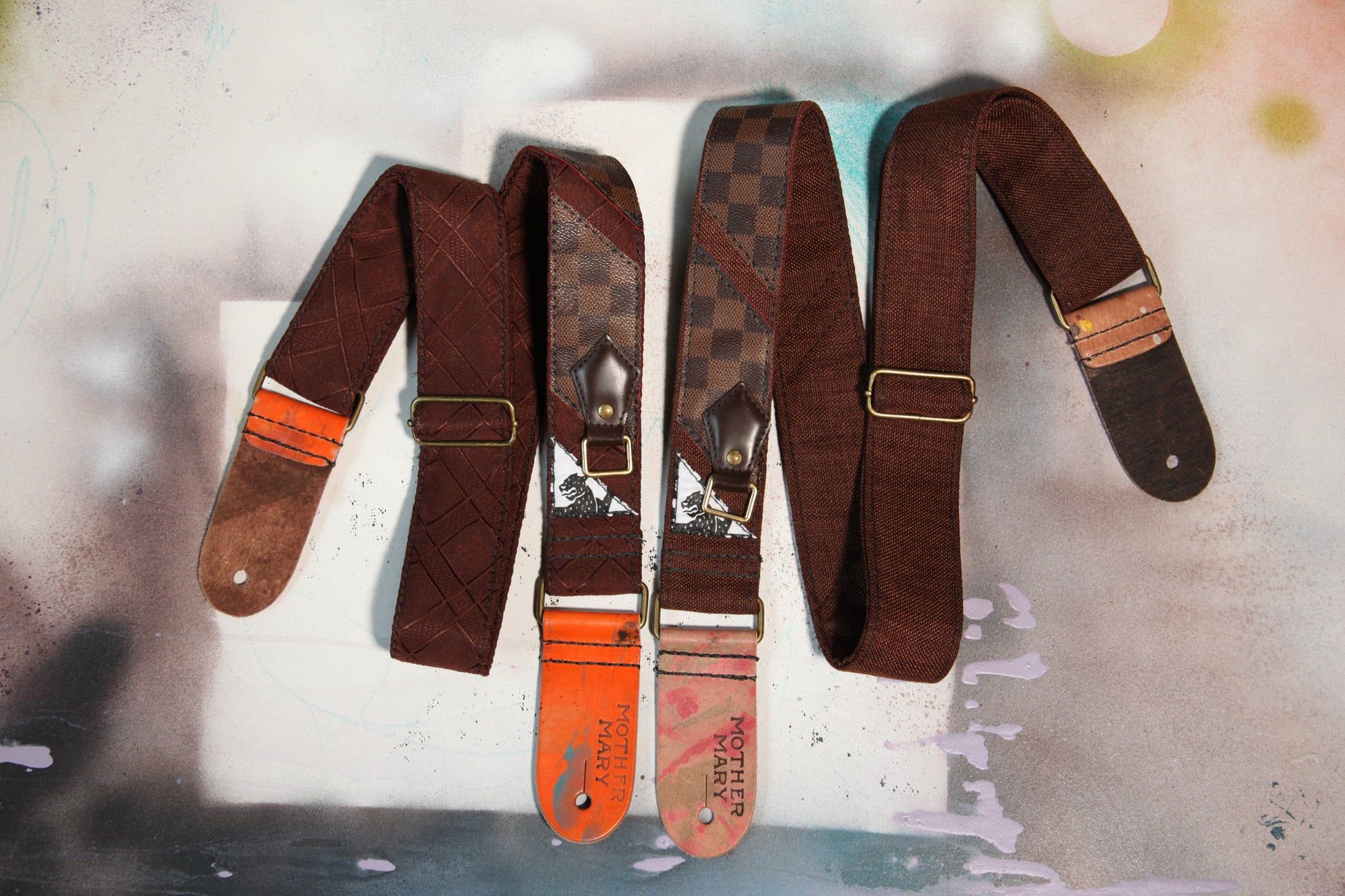 "LV Damier Ebene patch” Guitar Strap