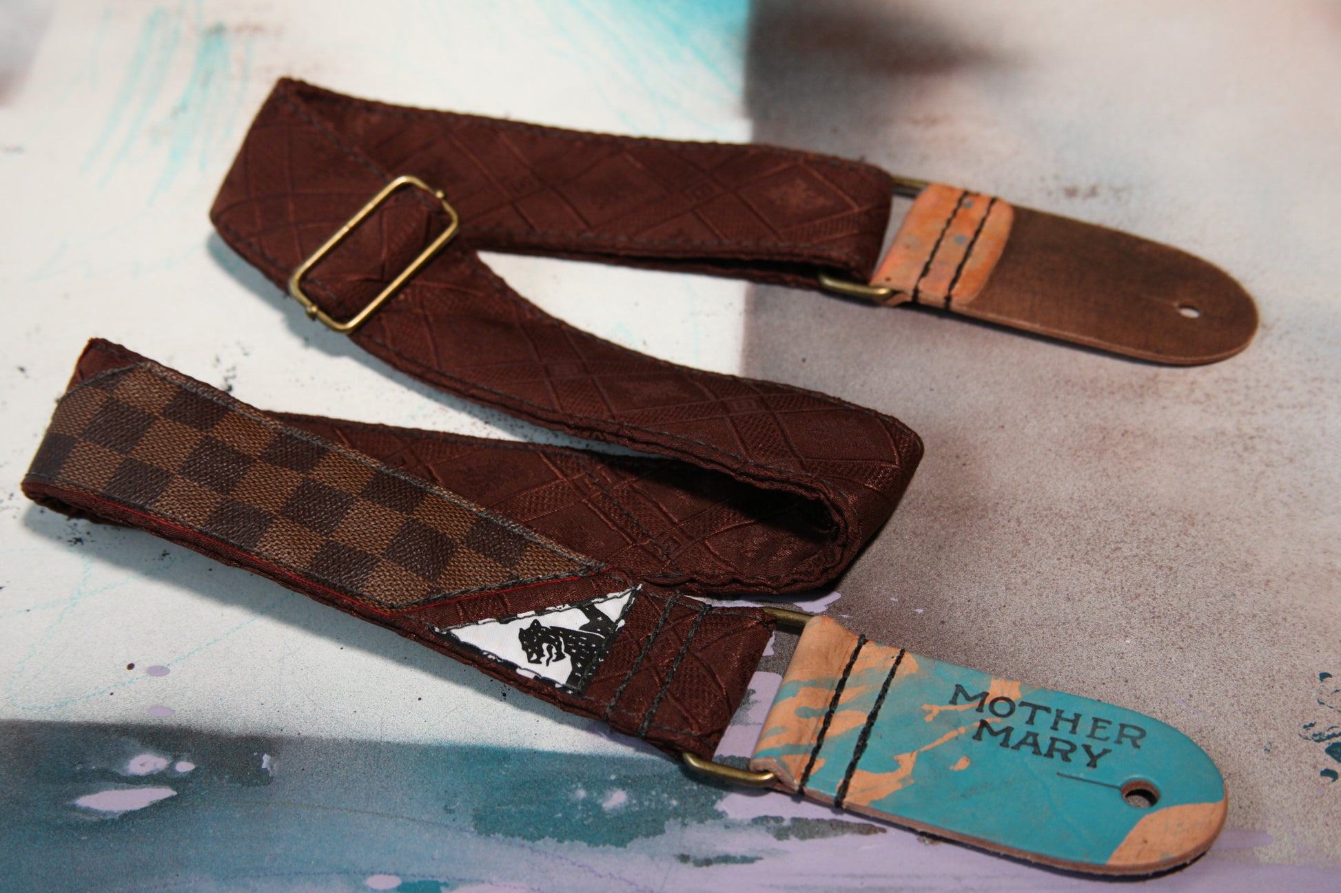 "LV Damier Ebene patch” Guitar Strap