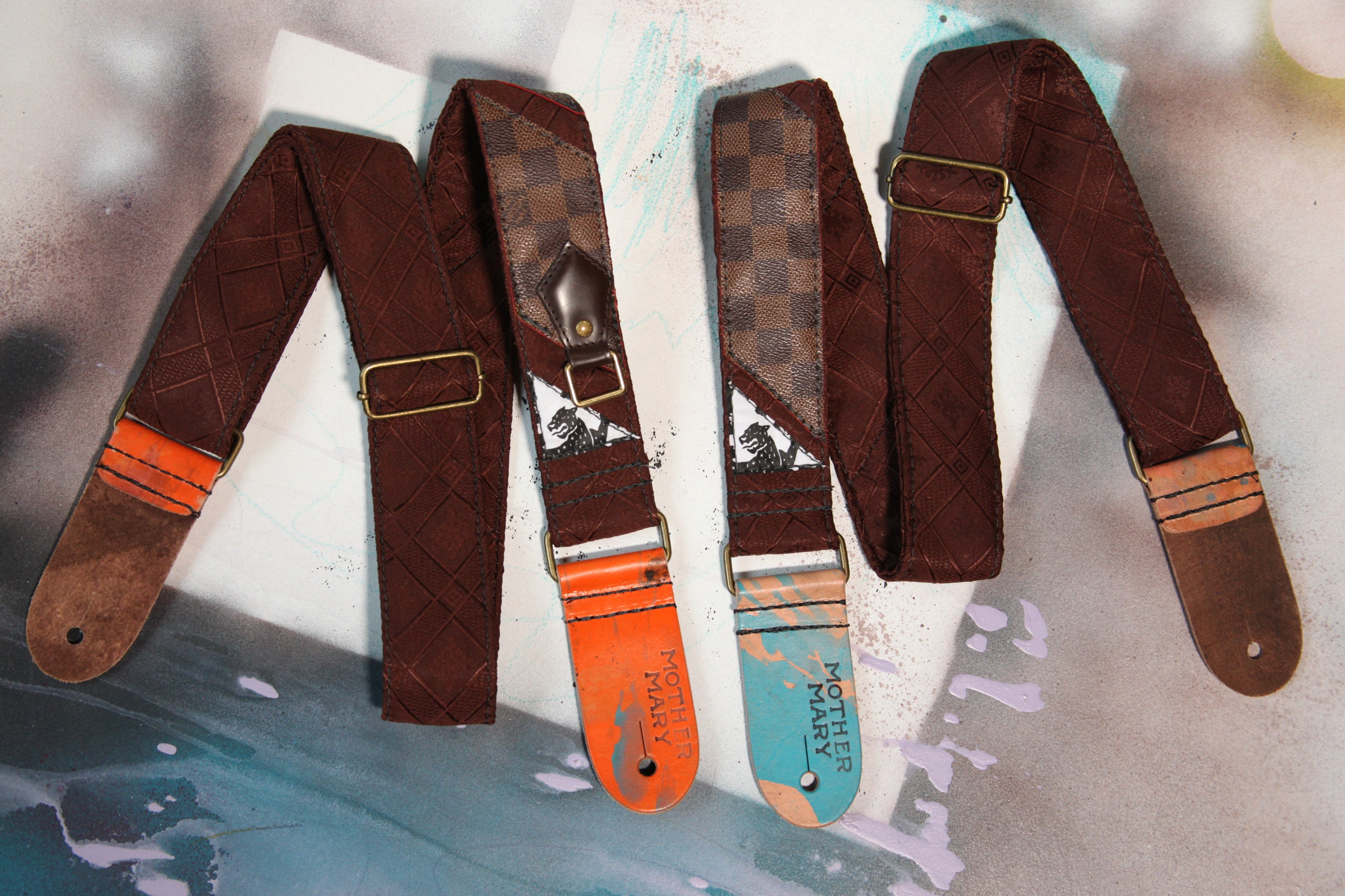 "LV Damier Ebene patch” Guitar Strap